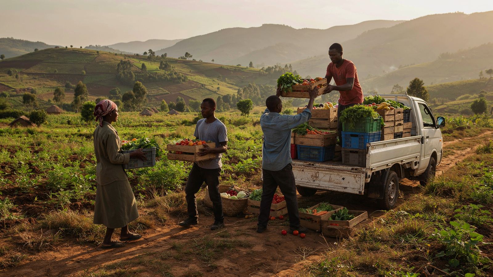 Farmers loading produce