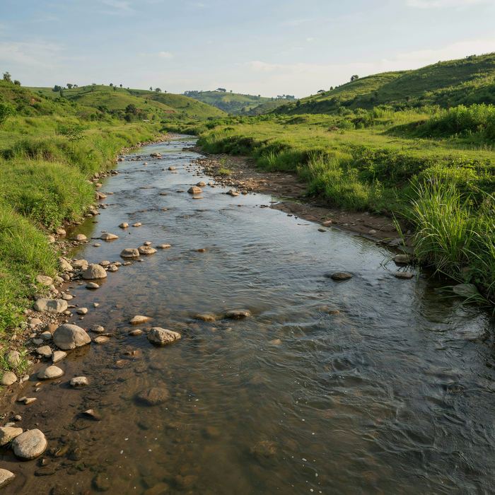 A river running through farmland