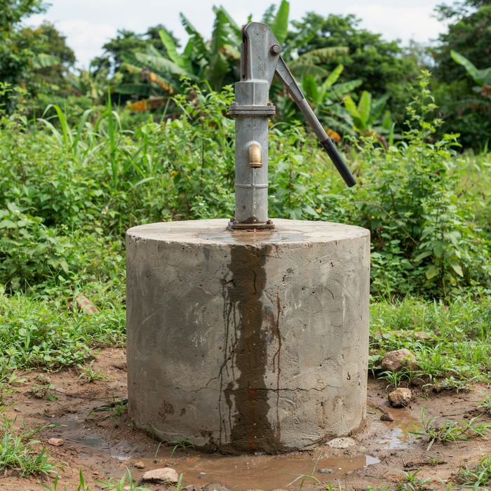 A borehole wellhead with a hand pump